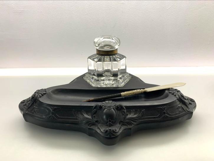 Napoleon III Bois Durci en kristal inktpot, ca. 1870, Antiek en Kunst, Curiosa en Brocante, Ophalen of Verzenden