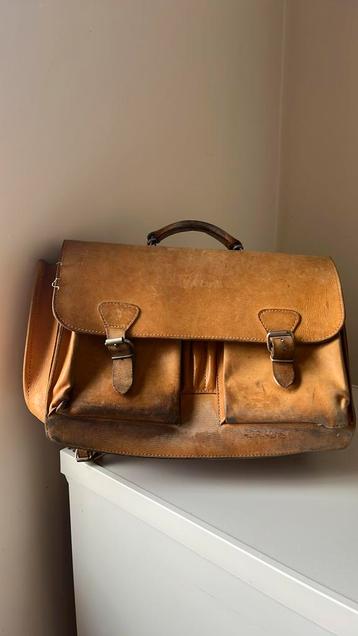 Leer. Boekentas. Aktetas. Vintage. Hip. Retro. Original, Handtassen en Accessoires, Tassen | Schooltassen, Bruin, Aktetas of Boekentas