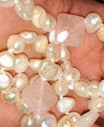 streng 65cm zoetwaterparels en rozenkwarts, Hobby & Loisirs créatifs, Fabrication de Perles & Bijoux, Enlèvement ou Envoi, Neuf