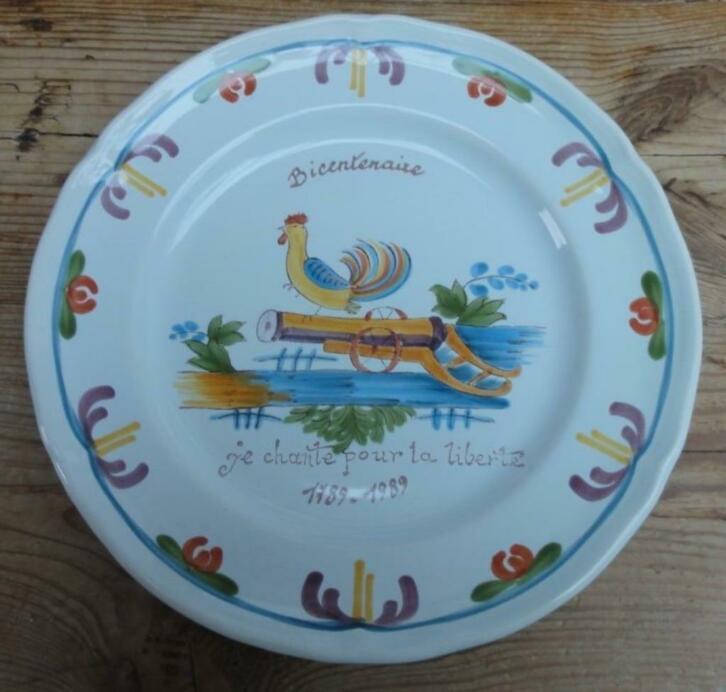 Vintage 200 jaar Franse Revolutie wandbord met haan en kanon, Antiek en Kunst, Curiosa en Brocante, Ophalen of Verzenden