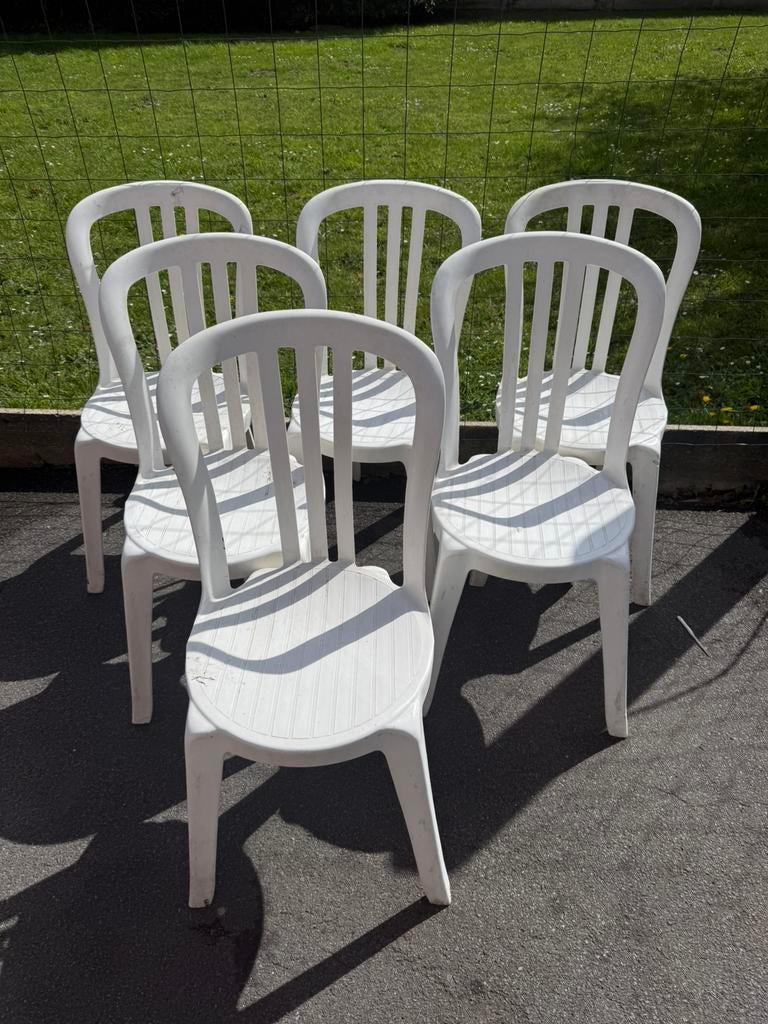 Lot de 6 chaises de jardin blanches – Très bon état, Jardin & Terrasse, Enlèvement, Comme neuf