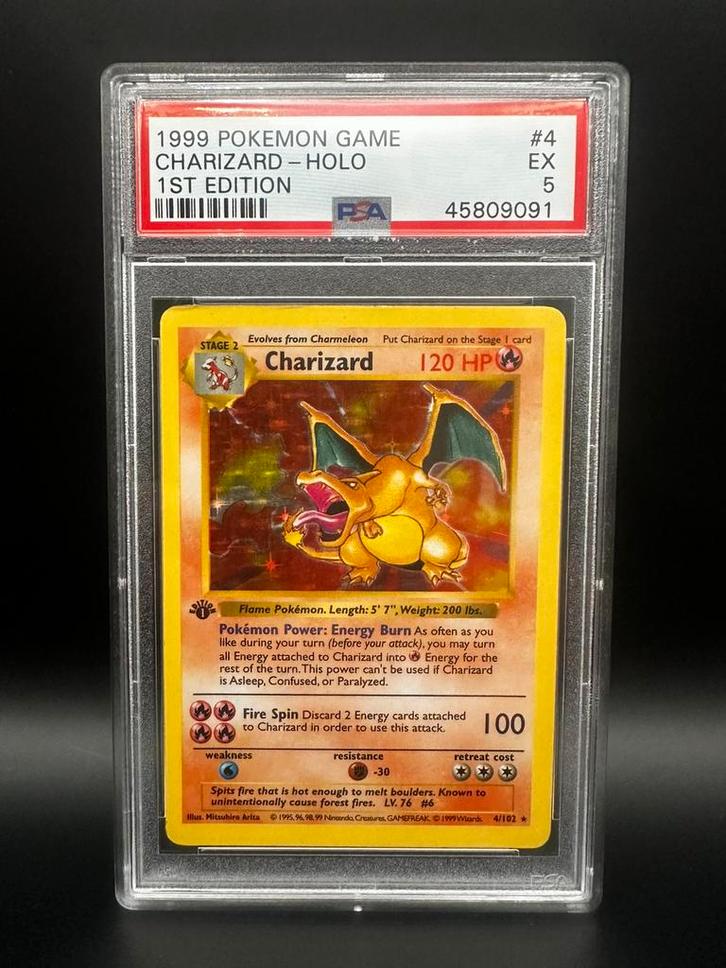 1st edition charizard PSA 5, Hobby en Vrije tijd, Verzamelkaartspellen | Pokémon, Zo goed als nieuw, Ophalen
