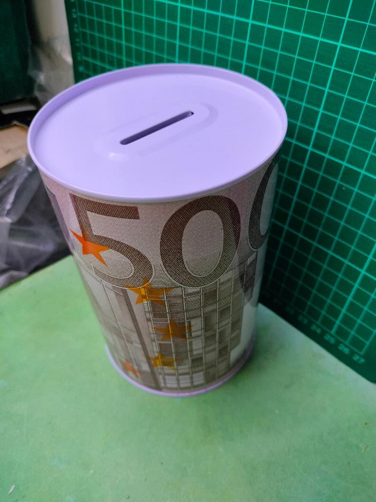 spaarpot 500 EURO cilinder blik doos geld sparen communie, Collections, Tirelires, Enlèvement ou Envoi, Neuf