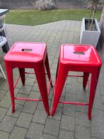 2 rode barkrukken, Huis en Inrichting, Barkrukken, Ophalen, Met voetsteun, 60 tot 90 cm, Zo goed als nieuw