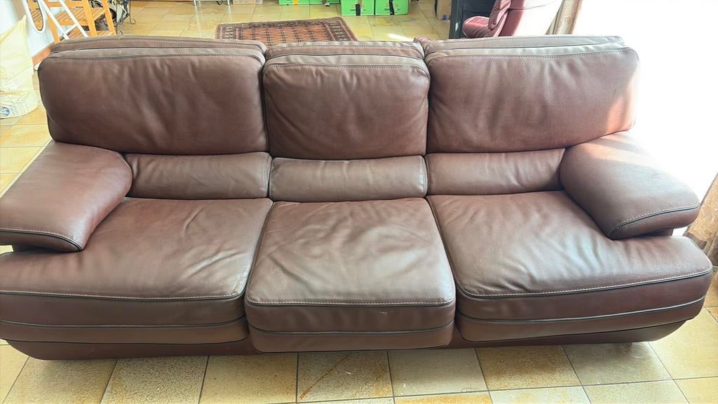 À DONNER - Salon en cuir vintage, Maison & Meubles, Canapés | Salons, Enlèvement, Utilisé, Autres dimensions, Cuir