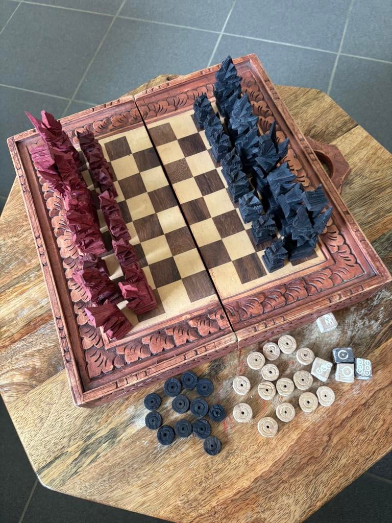 Houten schaakspel, Hobby en Vrije tijd, Ophalen, Zo goed als nieuw