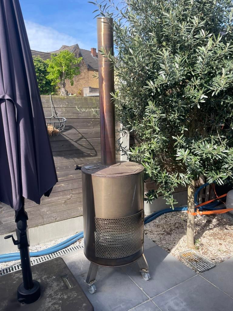 Houtkachel verwarming volledig inox jaccuzi/zwembad, Jardin & Terrasse, Foyers de jardin, Enlèvement, Comme neuf