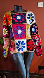 Gehaakte granny retro daisy square trui L, Hobby en Vrije tijd, Breien en Haken, Ophalen of Verzenden