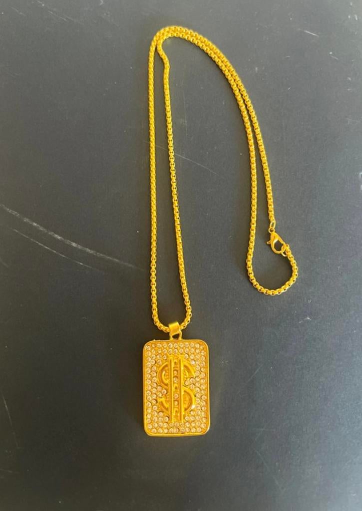 Gouden dollar ketting, Handtassen en Accessoires, Kettingen, Met hanger, Nieuw, Ophalen of Verzenden, Steen of Mineraal