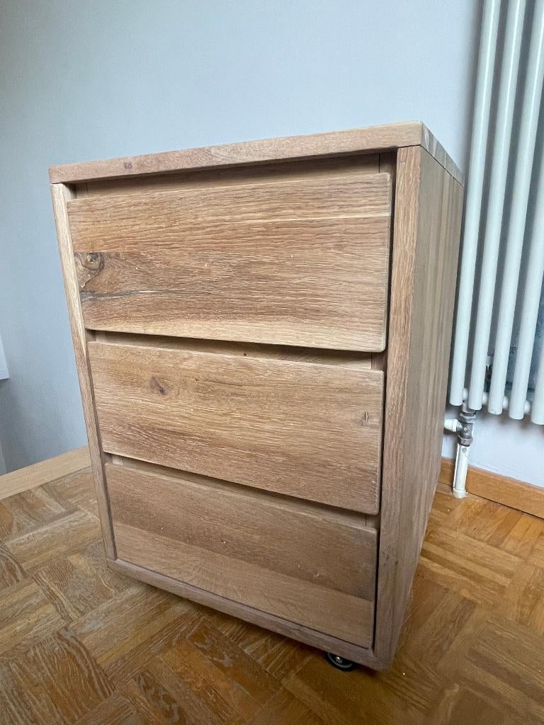 Ladeblok op wieltjes 44x53x66cm - eik massief & fineer, Maison & Meubles, Bureaux, Autres types, Enlèvement, Bois, 53 cm