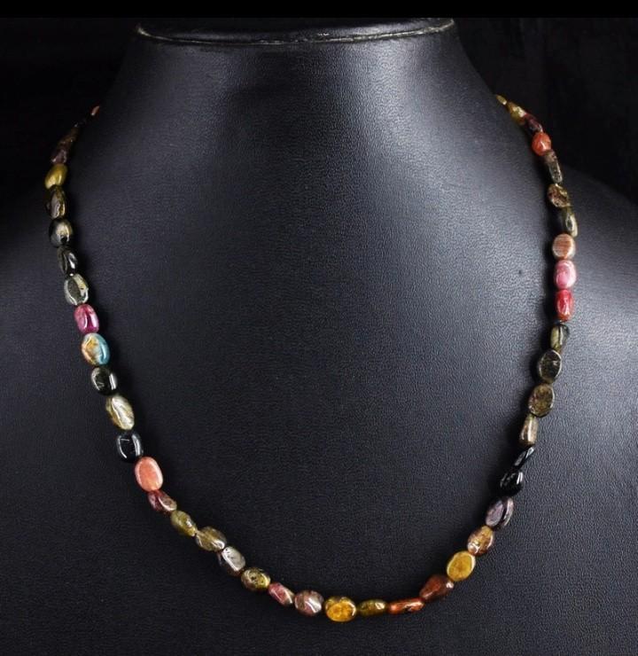 Collier en perles de Tourmaline Pastèque naturelle, Bijoux, Sacs & Beauté, Colliers, Noir