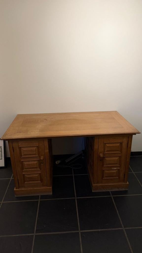 Massief Eiken Dubbel Bureau – Rondom Afgewerkt – Vintage, Autres marques, Bureau d'ordinateur, Vintage, Avec tiroirs