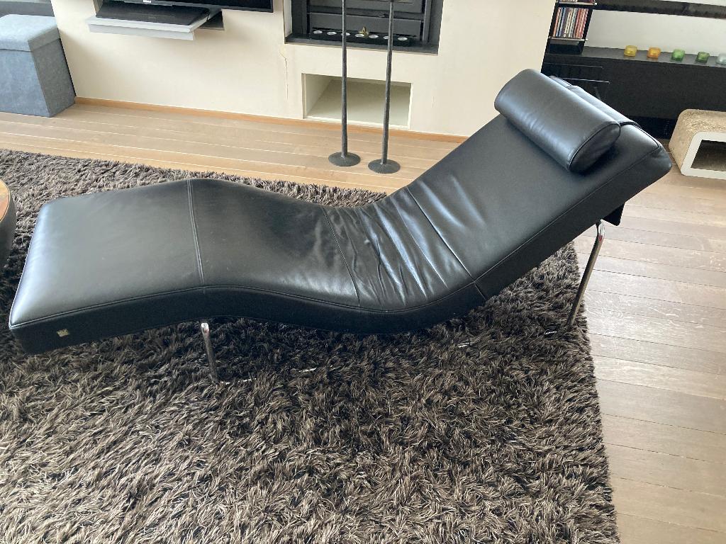Rolf Benz relax zetel zwart leder - LC680, Ophalen, Gebruikt, Leer