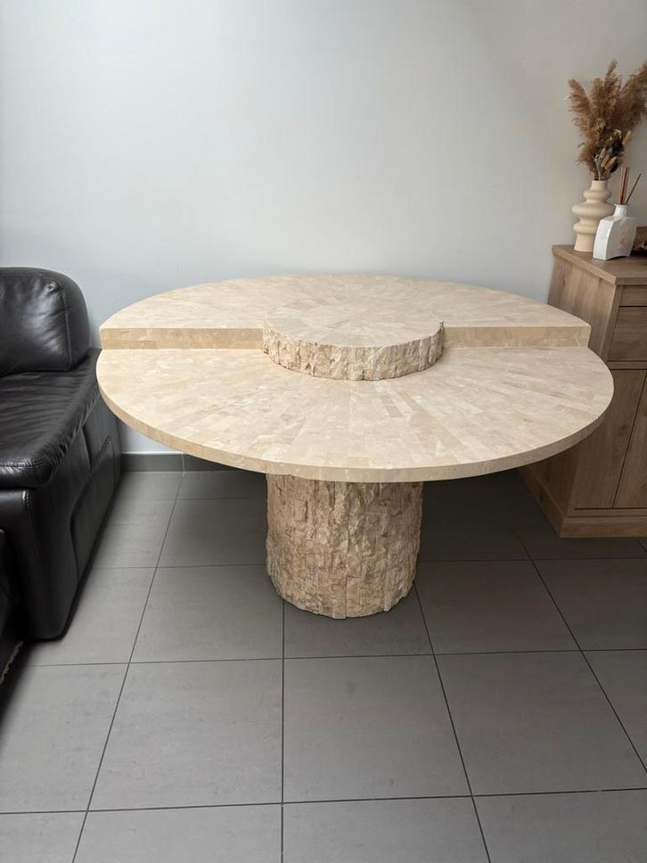 Designtafel met speciaal uniek tafelblad., Huis en Inrichting, Tafels | Salontafels, Gebruikt, Rond, Ophalen