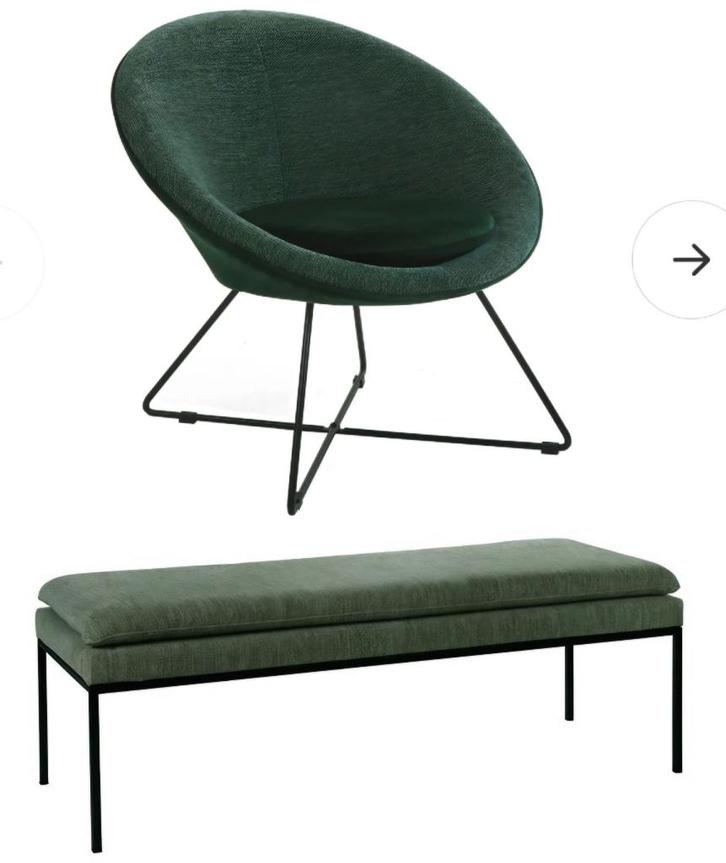 Zeteltje en voetbank merk Pomax kleur donkergroen, Huis en Inrichting, Zetels | Voetbanken en poefs, Zo goed als nieuw, 100 tot 125 cm