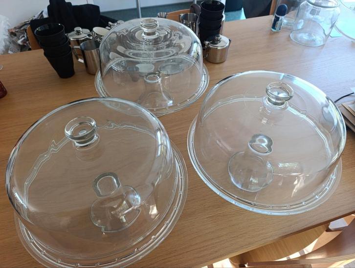Lot de 3 plats à gâteau avec cloche en verre – Ø30 cm, Articles professionnels, Horeca | Autre
