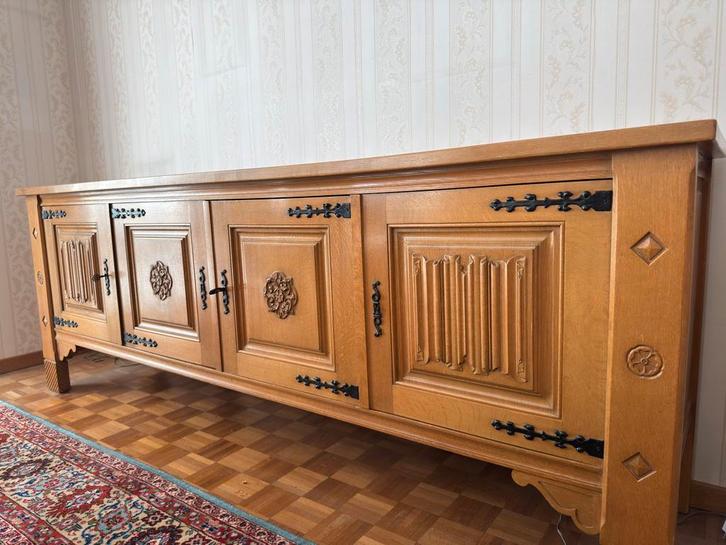 Massieve eiken rustieke tafel / lange console – 250 cm, Antiek en Kunst, Antiek | Meubels | Tafels, Ophalen of Verzenden