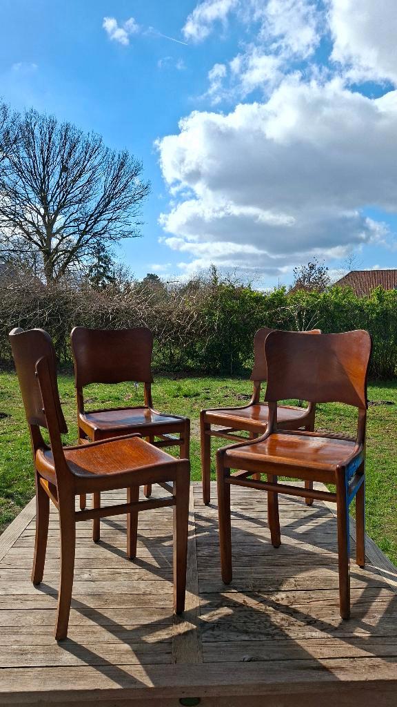 4 Mid-Century houten stoelen – jaren 60 stijl, Huis en Inrichting, Stoelen, Gebruikt, Vier, Hout, Bruin, Ophalen