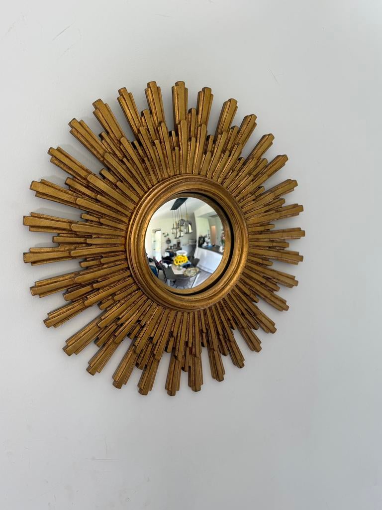 Goudkleurige vintage houten zonnespiegel 56 cm, Ophalen