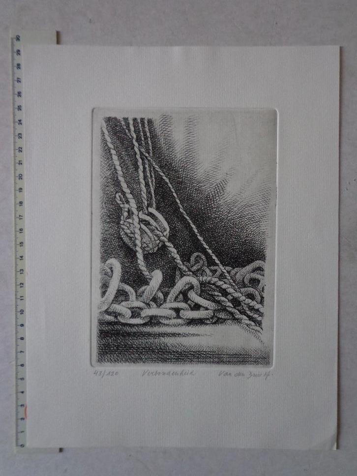 ets Maurice Van den Dries "Verbondenheid", Antiek en Kunst, Kunst | Etsen en Gravures, Ophalen of Verzenden