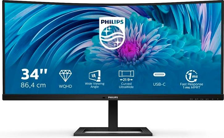Philips 346E2CUAE Curved UltraWide Monitor - USB-C, Computers en Software, Monitoren, Refurbished, 61 t/m 100 Hz, DisplayPort