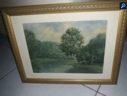 aquarelle lac signe L de selliers, Ophalen of Verzenden