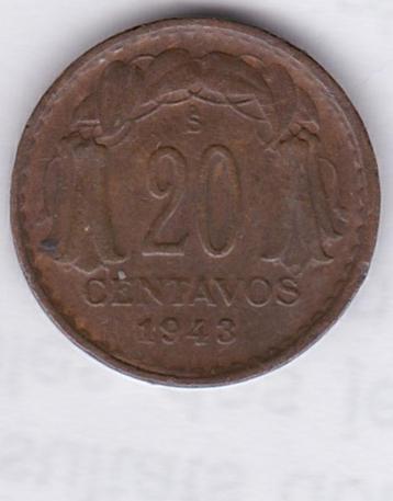 Chili 20 centavos 1943 beschikbaar voor biedingen