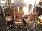 Eiken tafel en 8 stoelen, Ophalen, Zo goed als nieuw, Jacht stijl, 8 stoelen of meer