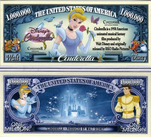 USA 1 Million $ bankbiljet 'Cinderella' (Disney) - NEW - UNC, Postzegels en Munten, Bankbiljetten | Amerika, Los biljet, Noord-Amerika