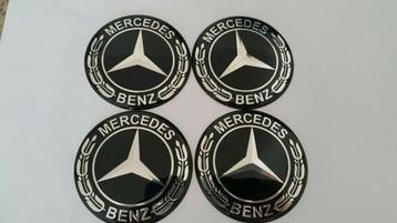 Mercedes wieldoppen stickers blauw en zwart 》4 x 65 mm