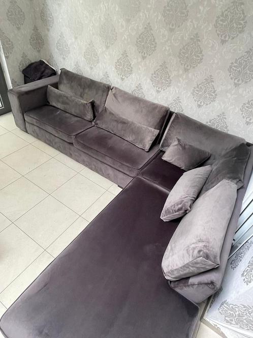 Donkergrijze Fluwelen Hoekbank- zeer comfortabel, Huis en Inrichting, Zetels | Zetels en Chaises Longues, Nieuw, Vierpersoons of meer