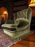 Vintage groene éénzit / clubzetel/fauteuil met franjes, Ophalen of Verzenden