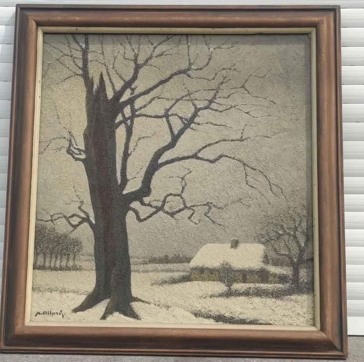 Huile sur toile paysage enneigé signe Xavier allard, Antiek en Kunst, Kunst | Schilderijen | Klassiek, Ophalen of Verzenden