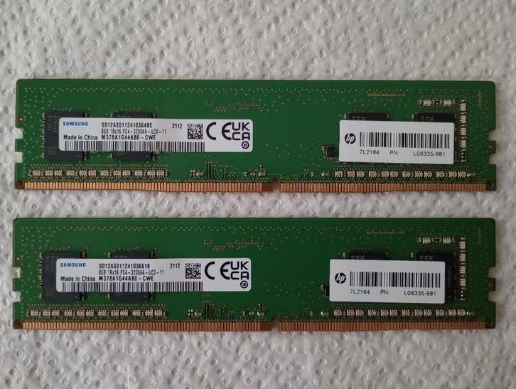 Samsung 16GB (2x8GB) DDR4-3200 PC4-25600 1.2V UDIMM, Computers en Software, RAM geheugen, Gebruikt, Desktop, 16 GB, DDR4, Ophalen of Verzenden