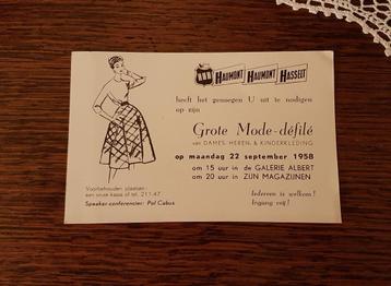 Uitnodiging mode-défilé Hasselt 1958