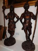 2 très belles grandes et lourdes statues en bronze antique, Enlèvement