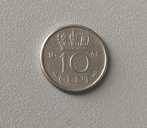Nederland : 1 (gebruikte) munt van 10 cent : 1948, Postzegels en Munten, Munten | Nederland, Losse munt, 10 cent, Koningin Wilhelmina