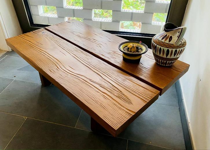 Unieke Japandi salontafel – handgemaakt van yellow pine hout, Huis en Inrichting, Tafels | Salontafels, Nieuw, Minder dan 50 cm