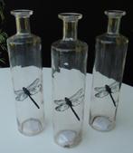 FLES GLAS MET LIBELLE GEEL en TRANSPARANT 2 stuks 29 x 7 cm, Huis en Inrichting, Woonaccessoires | Vazen, Geel, Nieuw, Ophalen of Verzenden