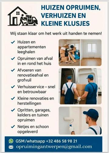 Huizen opruimen, verhuizen en kleine klusjes  beschikbaar voor biedingen