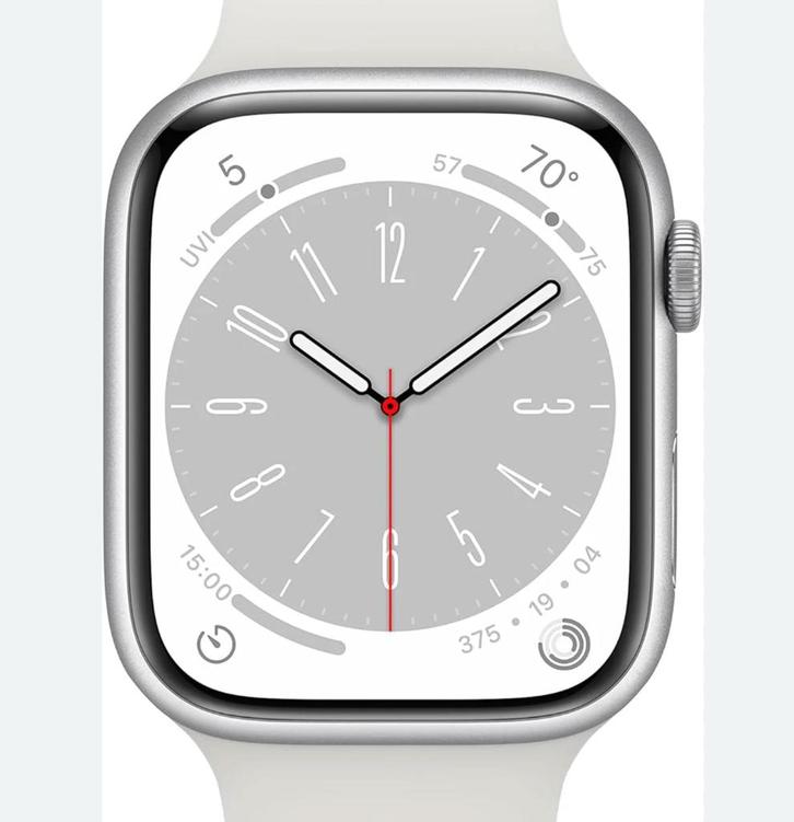 Apple Watch Series 9 (GPS + cellular) 45mm + toebehoren, Handtassen en Accessoires, Smartwatches, Gebruikt, iOS, Zilver, Afstand