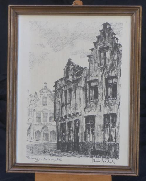 houtskool tekening - Albert Goethals 2 x thema Brugge, Antiquités & Art, Art | Peinture | Classique, Enlèvement ou Envoi