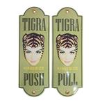 Set tigra kingsize deurpostjes pull push emaillen reclame, Enlèvement ou Envoi, Comme neuf, Panneau publicitaire