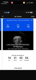 2x Gold Vip Packages Lady Gaga Antwerp, Tickets en Kaartjes, Twee personen, November