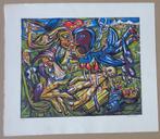 FRED BERVOETS / TYPISCHE FIGURATIE / ZEEFDRUK / 63x73cm SIG, Antiek en Kunst, Ophalen of Verzenden