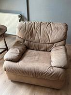 Vintage 1-zit in taupe buffelleder, Huis en Inrichting, Fauteuils, Ophalen, Gebruikt, Seventies, 75 tot 100 cm