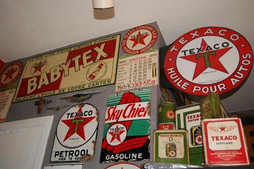 achete plaque émaillée bidon huile texaco 1920 1950, Collections, Marques & Objets publicitaires, Utilisé, Panneau publicitaire