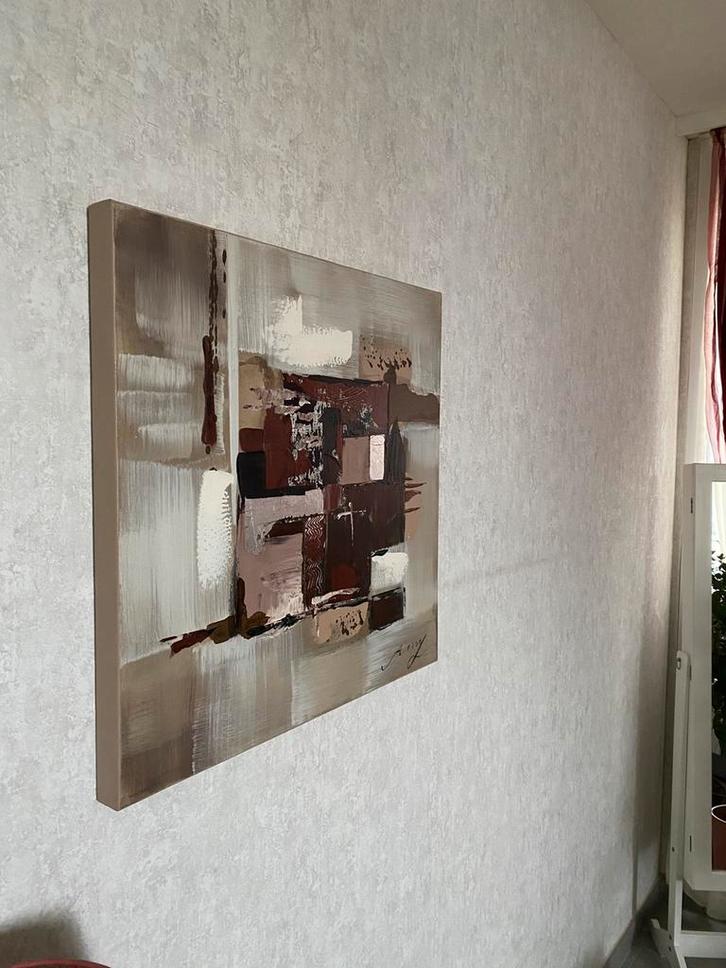 Peinture abstraite 60x60cm — signée Amy, Antiquités & Art, Art | Peinture | Abstraite, Enlèvement ou Envoi