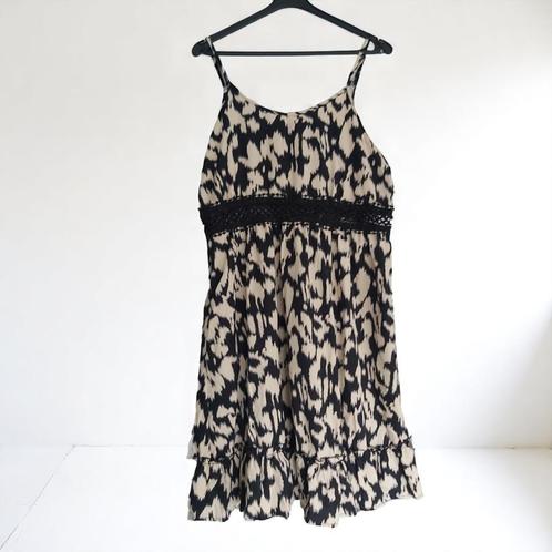 Zomer jurk beige zwart met kanten band 2XL/44, Kleding | Dames, Jurken, Nieuw, Maat 46/48 (XL) of groter, Zwart, Boven de knie