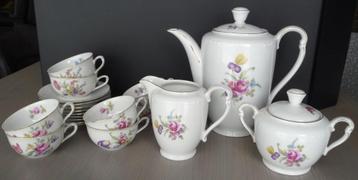 Antiek koffieservies met bloemen - 8 delig beschikbaar voor biedingen